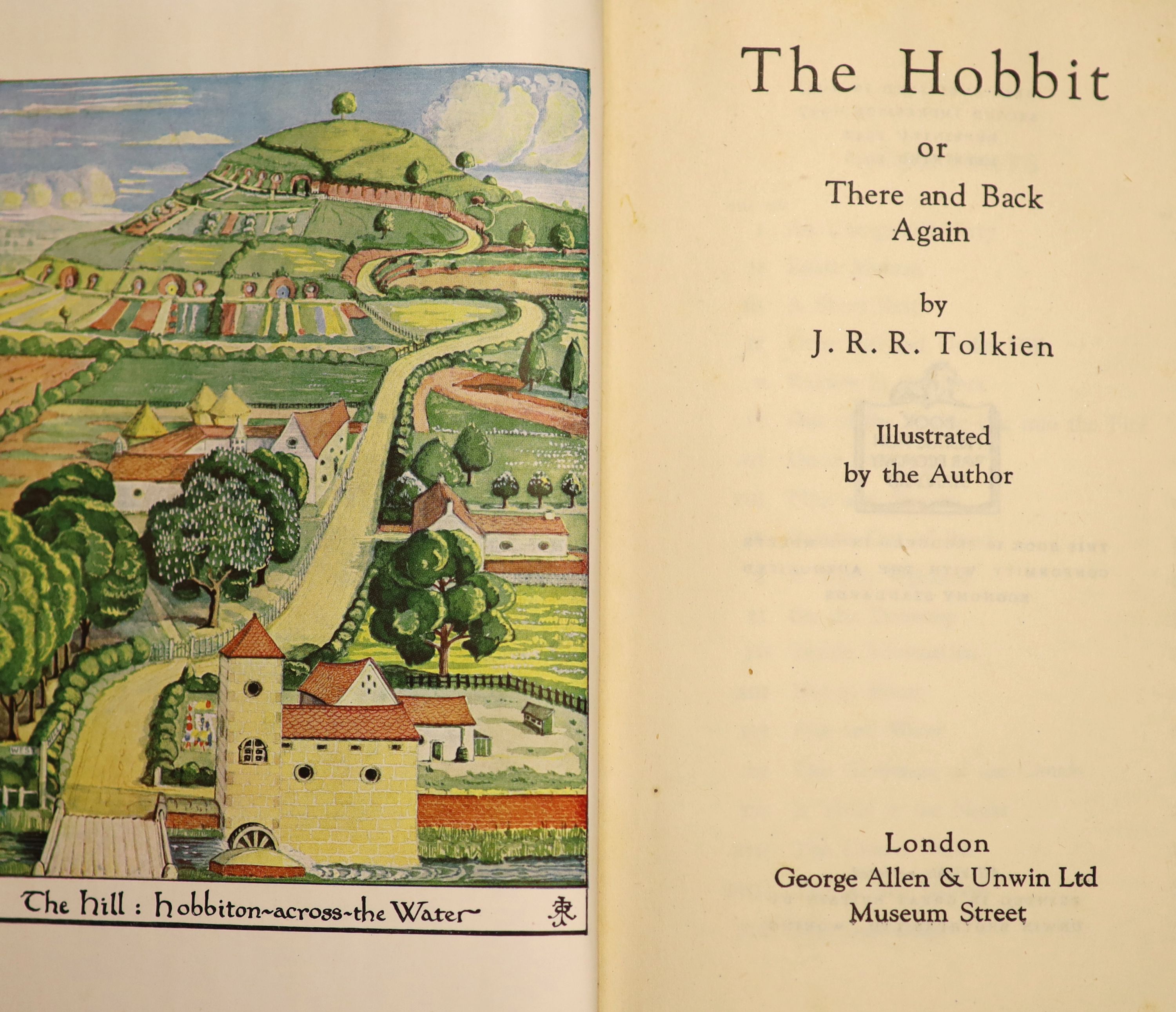 Tolkien, John, Ronald, Reuel - The Hobbit, 1st edition, 4th and last impression of the first edition, original cloth, in d/j with tears to head and foot of spine and a small amount of loss, Allen and Unwin, London, 1946;